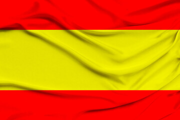 beautiful photo of the national flag of Spain on delicate shiny silk with soft draperies, the concept of the country's national life, horizontal, closeup, copy space
