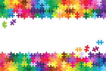 Colorful jigsaw puzzles and empty space in the middle background