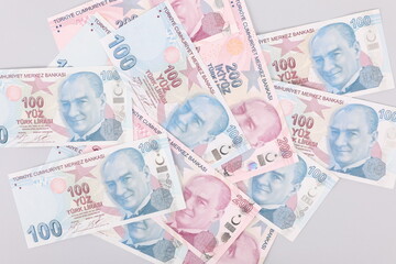 Turkish lira banknotes and coins