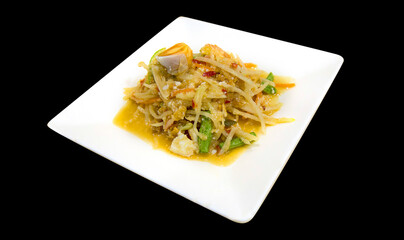 Papaya Salad with Salted Eggs, focus selective