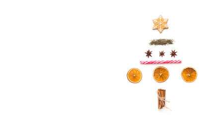 Christmas tree of traditional food on white