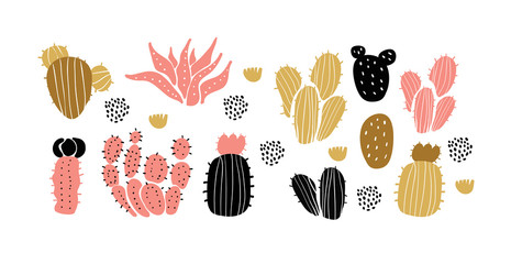 Vector set of cactuses, succulents, scandinavian
