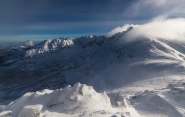Fototapeta na wymiar WInter landscape of Tatra Mountains in Poland Zakopane snow ski season