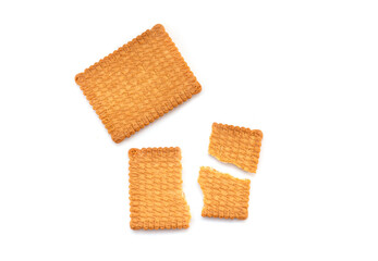 Square Cookies or Biscuits isolated on white Background. Crushed Biscuit 