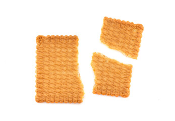 Square Cookies or Biscuits isolated on white Background. Crushed Biscuit 