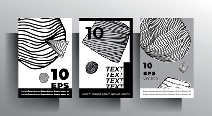 A set of posters. Modern monochrome design with hand-drawn graphic elements. EPS 10 vector.