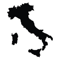 A black and white vector silhouette of the country of Italy