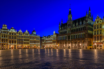 Fototapeta na wymiar Grand Place (Grote Markt) with Maison du Roi (King's House or Breadhouse) in Brussels, Belgium. Grand Place is important tourist destination in Brussels. Cityscape of Brussels.
