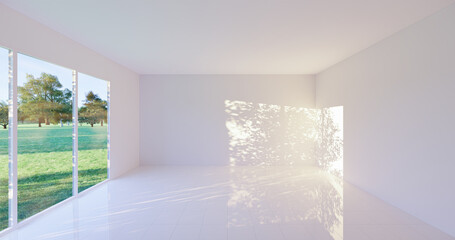 3D rendering of empty room with tile floor for background.