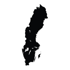 A black and white vector silhouette of the country of Sweden
