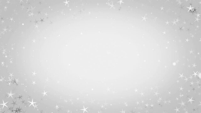 Elegant silver abstract frame background with stars and snowflakes. Christmas animated white glitter