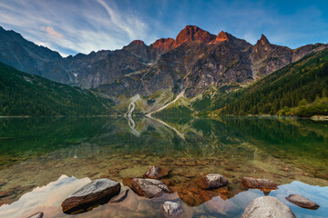 Tatra Mountains in Poland Morskie Oko Rysy Zakopane landscape photography in golden hour - obrazy, fototapety, plakaty