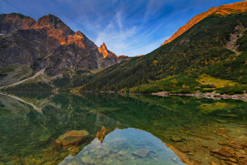 Tatra Mountains in Poland Morskie Oko Rysy Zakopane landscape photography in golden hour © PawelUchorczak