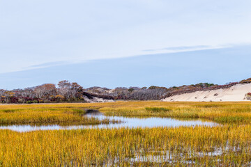 autumn landscape with river and clouds, provincetown , Cape Cod, Massachusetts