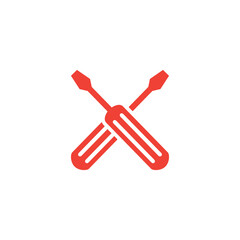 Screwdriver Crossed Red Icon On White Background. Red Flat Style Vector Illustration