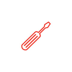 Screwdriver Line Red Icon On White Background. Red Flat Style Vector Illustration