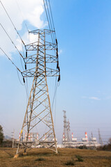 High voltage post and power plant background