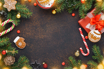 Christmas background concept with gift box and Xmas tree.