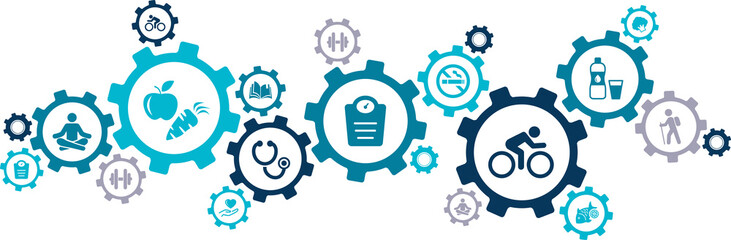 healthy living icon concept – new year’s resolutions, changing lifestyle, motivation / self-improvement – vector illustration