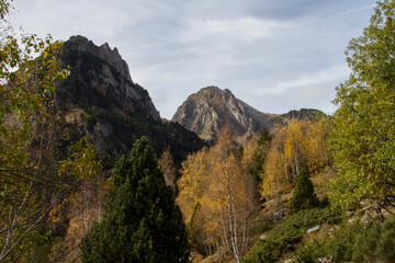 The Pyrenees mountains in autumn. With the yellow leaves in your forests.