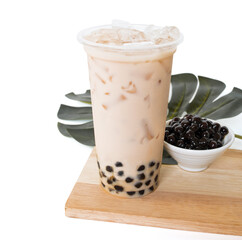 Brown sugar pearl milk tea on the white background