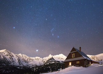 Fototapeta premium Night star photography of Tatra Mountains in Winter season
