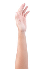  Male asian hand gestures isolated over the white background. Soft Grab Action.