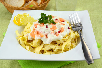 fresh tagliatelle with smoked salmon and cream