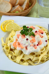 fresh tagliatelle with smoked salmon and cream
