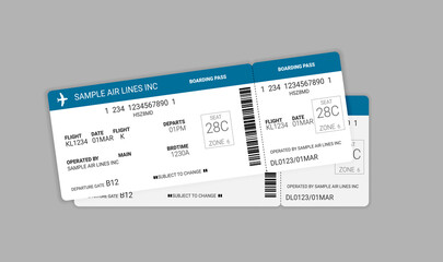 Modern and realistic airline ticket design. Vector stock illustration.