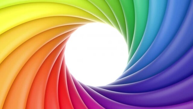 Colorful rainbow swirl rotating background. Seamless loop. 3d rendering