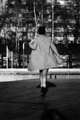 Full body portrait. Young brunette woman black and white photo
