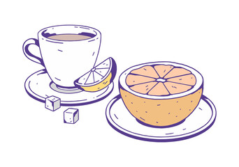 Healthy breakfast. Hand drawn image for creative design of posters, menu, cards, websites, banners, etc. Vector illustration isolated on a white background.