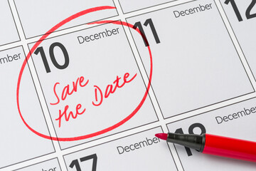 Save the Date written on a calendar - December 10