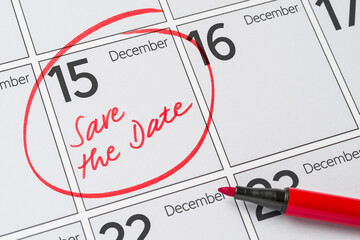 Save the Date written on a calendar - December 15