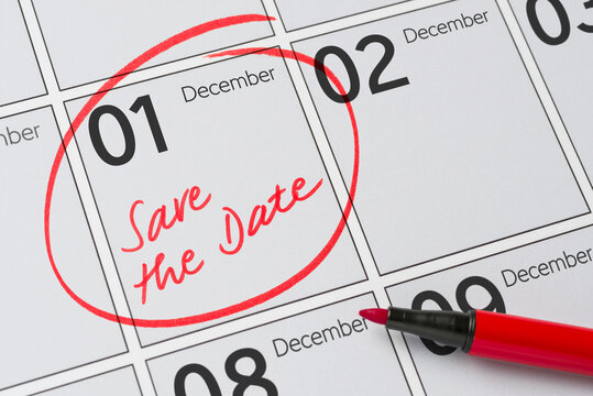 Save the Date written on a calendar - December 1