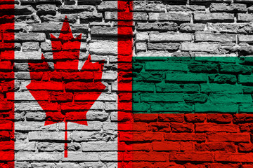 Flag of Bulgaria and Canada on brick wall