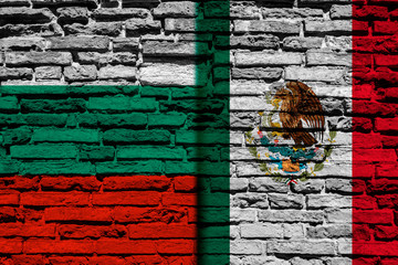 Flag of Bulgaria and Mexico on brick wall