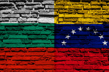 Flag of Bulgaria and Venezuela on brick wall