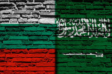 Flag of Bulgaria and Saudi Arabia on brick wall