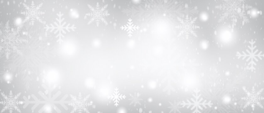 White gray abstract texture background with white Christmas new year snowflake blurred beautiful shiny lights use wallpaper backdrop and your product.