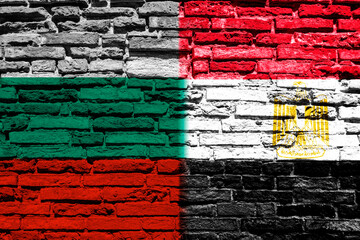 Flag of Bulgaria and Egypt on brick wall