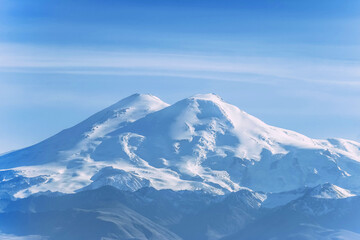 Fototapeta na wymiar Mount Elbrus Snowy peak. Nature and mountains landscape of North Caucasus.