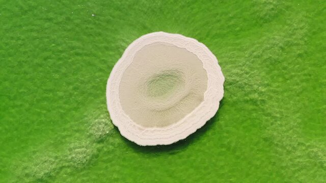 Aerial footage of Round shaped Salt deposit in the heart of the Dead Sea.