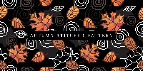 Modern Stitched Autumn Leaves Cloth print for Fashion Fabric