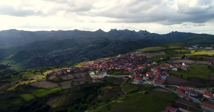 Aerial view of the traditional village of Pitoes das Junias at the Peneda Geres National Park, Portugal.