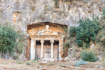The Lycian tombs in Fethiye, Mugla province of Turkey.
