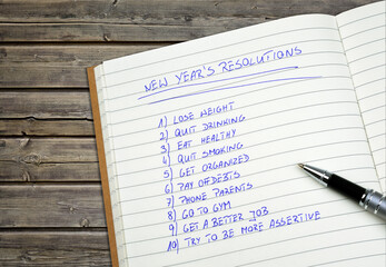 New Year resolutions in a notepad