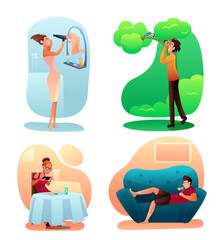 People hobbies color illustrations set