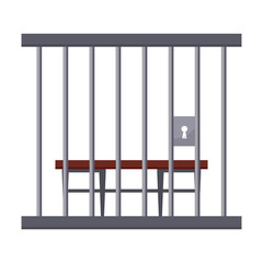 Bench behind prison bars flat vector illustration